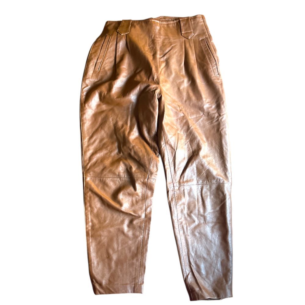 Vintage 80s Brown Leather Tapered Pants 8